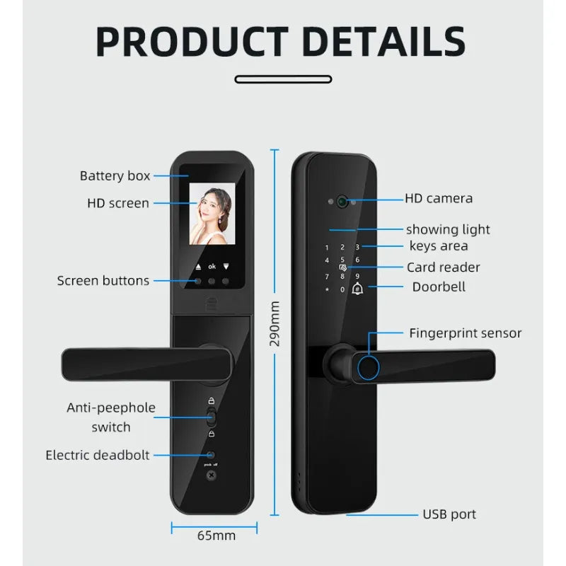 VISIONLOCK PRO - SMART DOOR LOCK WITTH FINGERPRINT, PASSCODE, AND BUILT-IN CAMERA.