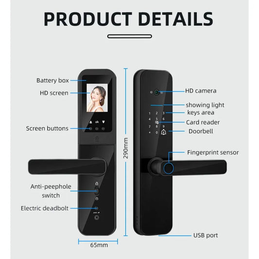 VISIONLOCK PRO - SMART DOOR LOCK WITTH FINGERPRINT, PASSCODE, AND BUILT-IN CAMERA.