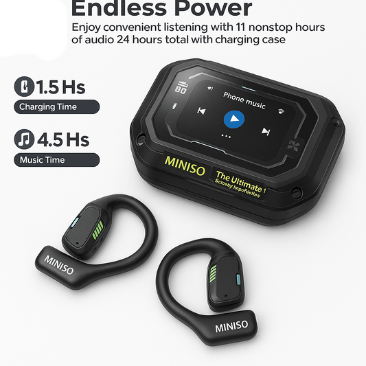 MINISO M98 PRO OPEN EAR BLUETOOTH EARBUDS - LED DISPLAY, SECURE EARHOOKS FOR SPORTS & WORK