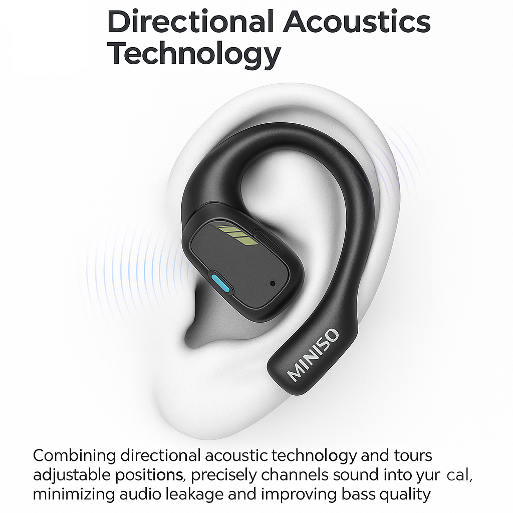 MINISO M98 PRO OPEN EAR BLUETOOTH EARBUDS - LED DISPLAY, SECURE EARHOOKS FOR SPORTS & WORK