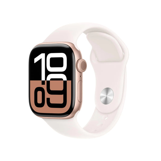 Apple Watch Series 10 [GPS 42mm case] Smartwatch with Rose Gold Aluminium Case with Light Blush Sport Band - S/M. Fitness Tracker ECG App Always-On Retina Display Water Resistant
